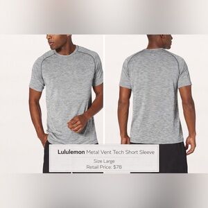 Lululemon Metal Vent Tech Short Sleeve Shirt Gray Athletic Tee Size Large
